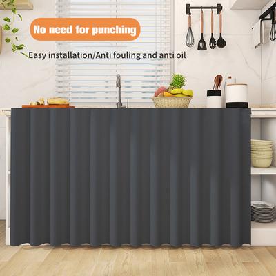 Solid Plain Shade Adhesive Curtain Self-Adhesive Kitchen Cabinet Curtains Dustproof Half-Curtain Cupboard Cover Home Decor