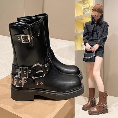 Martin Boots Damen Sommer dünn 2025 neue dünne Stiefel dicksohlige vielseitige Gürtelschnalle Retro britischer Stil kurze Stiefel