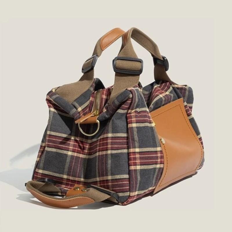 Retro bordeauxrotes Karomuster Handtasche Damen Schulstil Große Kapazität Schulter Rucksack Umwandelbare Tasche Damenmode Mochilas Mujer
