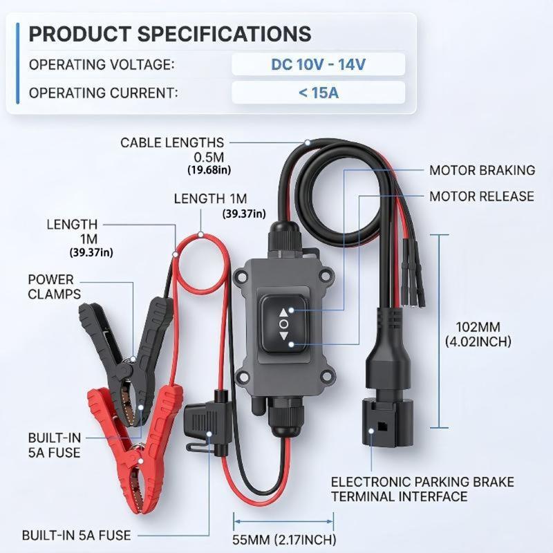 Motor Tester Electronic Brake Service Tool for Rear Brake Work with 10V - 14V Battery Input, Two-Way Motor Direction Control and Home Vehicle Care Use