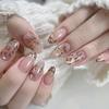Hot-selling Japanese Style French Leopard Print Nail Art, Short Almond Nail, Cat Eye Flash Wearing Armor