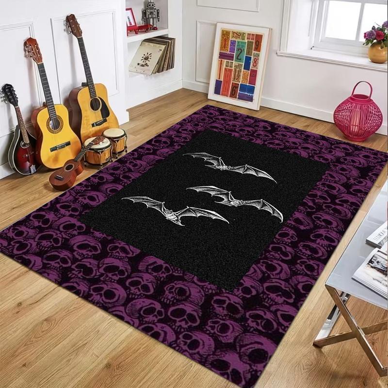 

Purple Black Gothic Carpet Mat Rug with White Bat Skull Pattern Spooky Non-slip Home Decoration Living Room Bedroom Indoor Rug 40x60cm