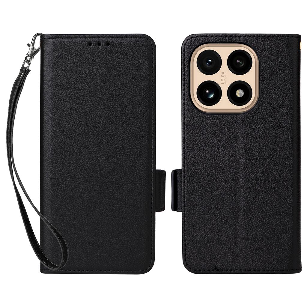 For Xiaomi 15T Case Litchi Texture Wallet Leather Phone Cover with Wrist Strap