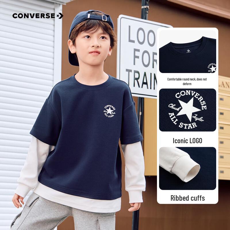 Converse Kids  Faux Two-Piece Long Sleeve Cotton T-Shirt M