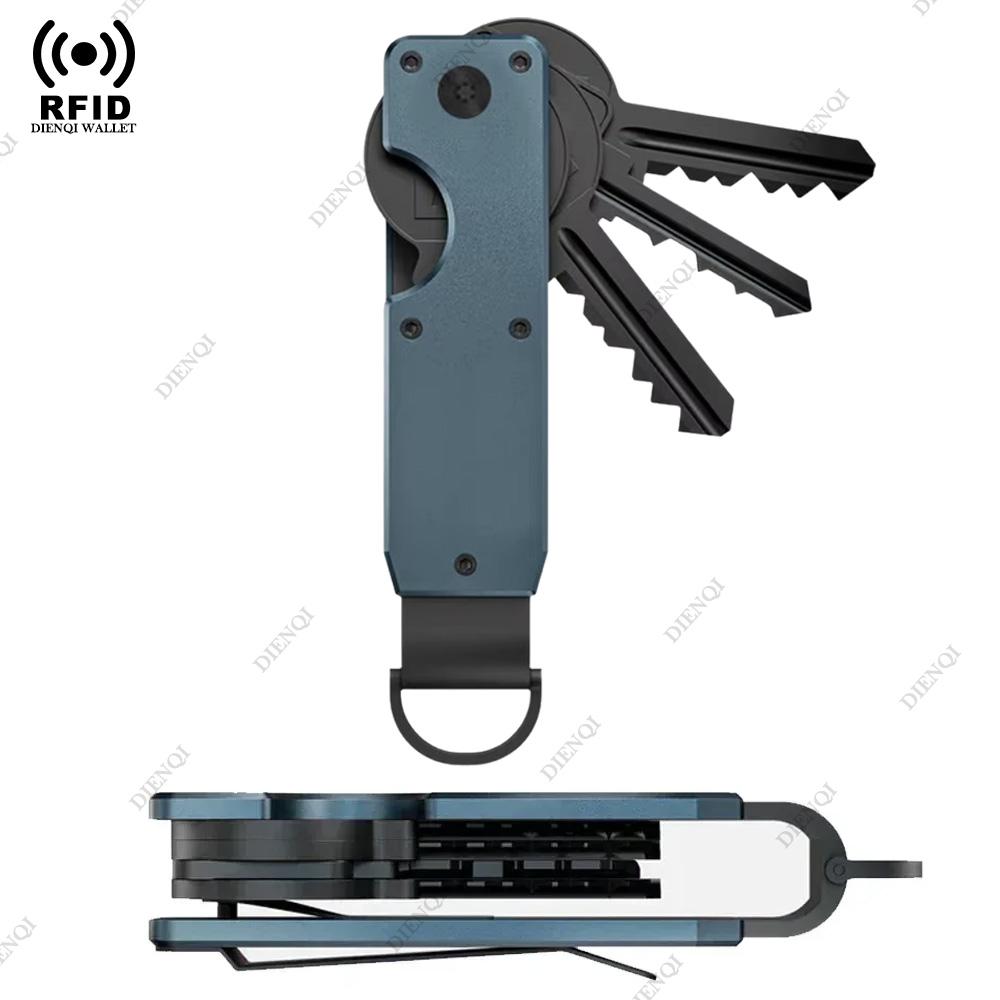 Smart Metal Key Organizer Holds 2-6 Keys Wallets Men RFID Block Aluminium Key Chain Minimalist Case Holder for Keychain Secures Ulqch44