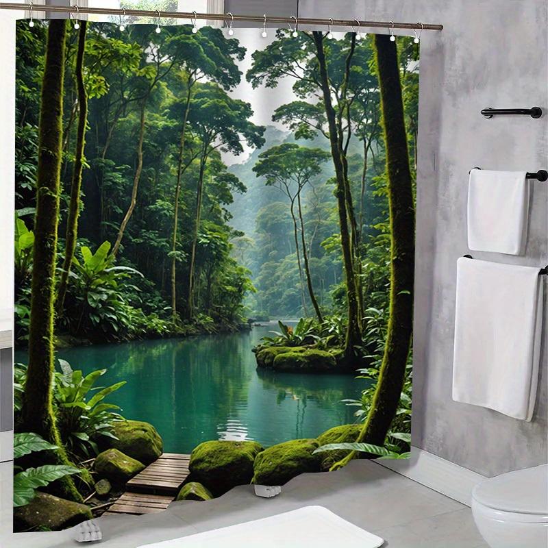 Tropical Rainforest Shower Curtain Nature Landscape Art Bathroom Decor Green Forest Lake Bath Curtains Modern Home Interior