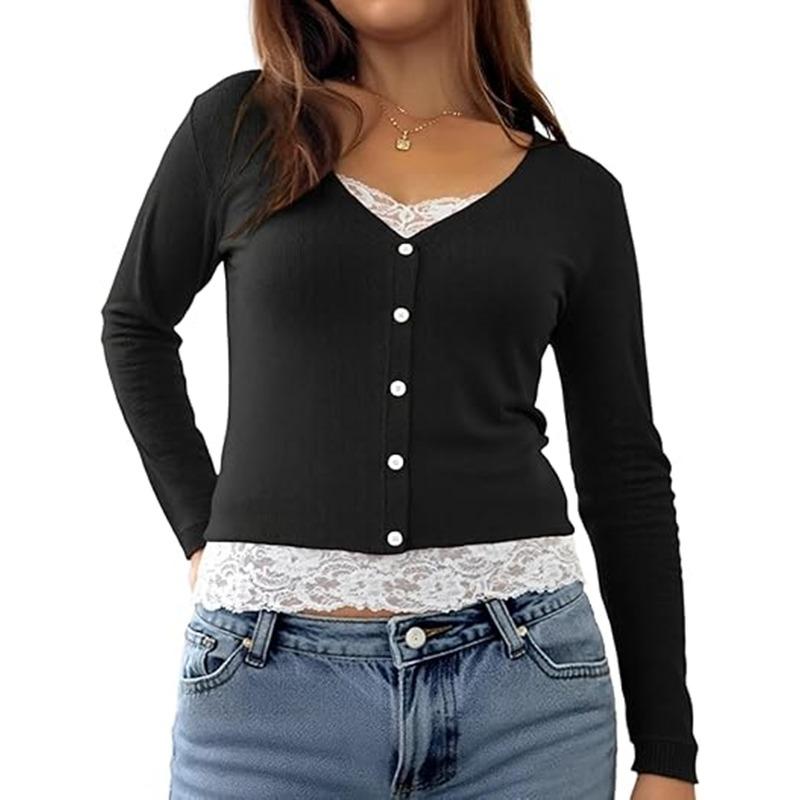 QICED Women's Fashion Casual V-Neck Long Sleeve Blouses & Shirts
