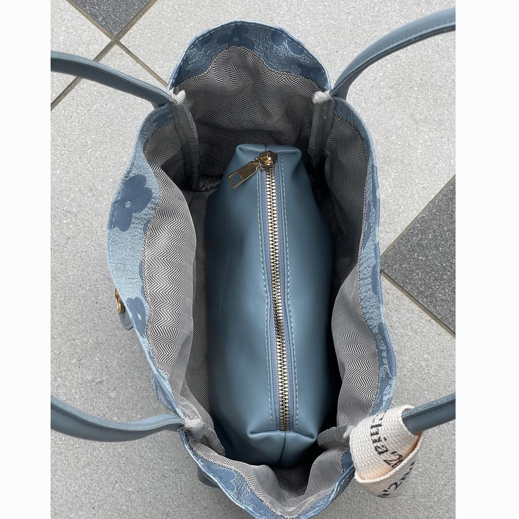 New Shoulder Bag Women's Bag Tote Bag Large Capacity Flower Embroidery Bucket Bag Simple Ribbon Underarm Bag