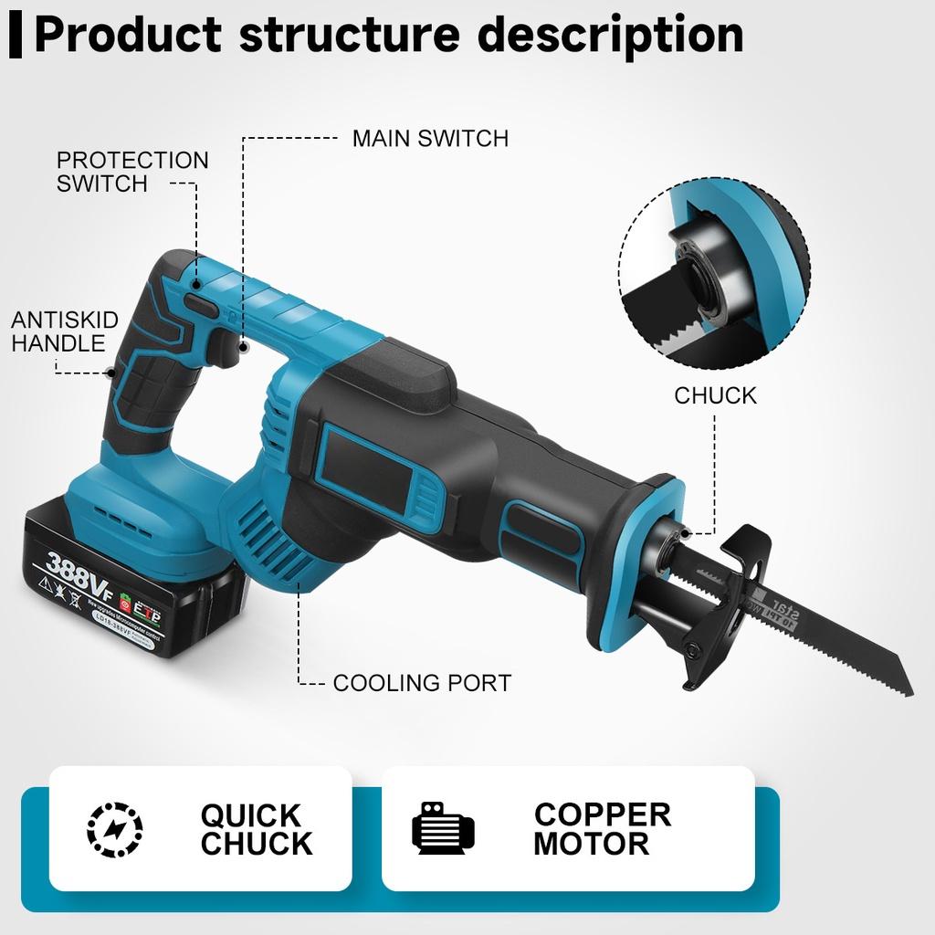 4000RPM Cordless Electric Reciprocating Saw Variable Speed Metal Wood Cutting Saw 4Pcs Saw Blades for 18V Battery