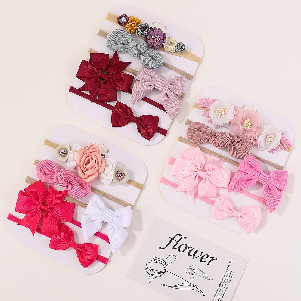 5Pcs/Set Soft Baby Bows Lace Flower Headband Nylon Cotton Hair Bands for Girls Born Toddler Children Print Hair Accessories