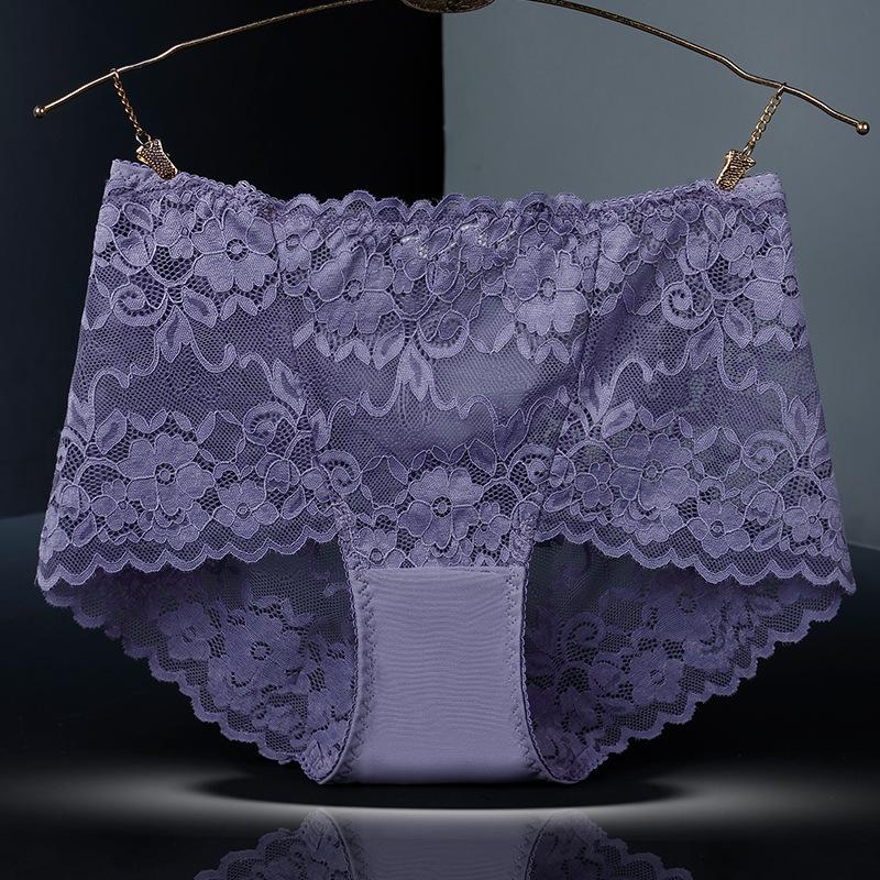 

Сексуальные кружевные женские трусики со средней талией, полые трусы, нижнее белье, женские дышащие трусы больших размеров, комфортное нижнее белье XXL фиолетовый