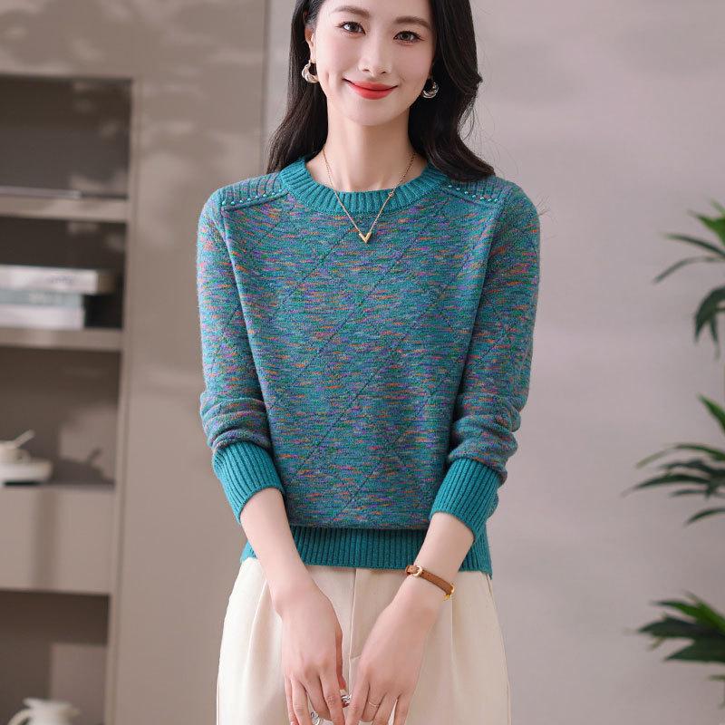 Autumn Winter Round Neck Loose Casual Patchwork Sweater Women Trend Fashion All-match Knitting Pullover Top