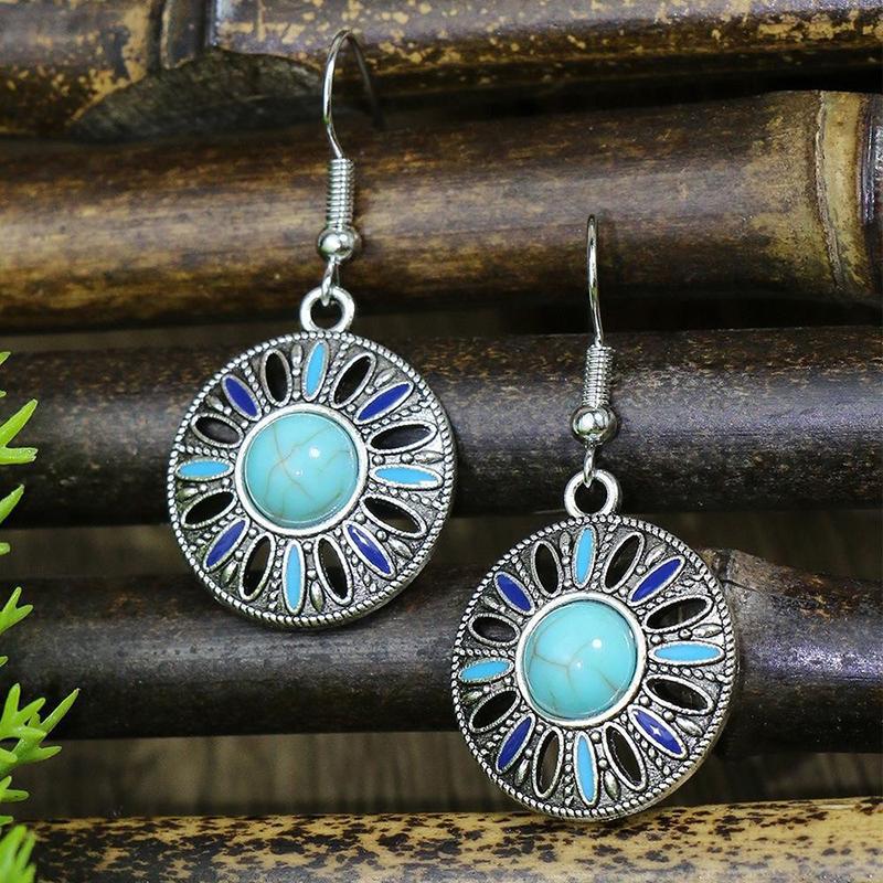 53 Styles Bohemian Vintage Tibetan Silver Geometric Drop Earrings For Women Ethnic Blue Stone Tassel Dangle Earrings Jewelry