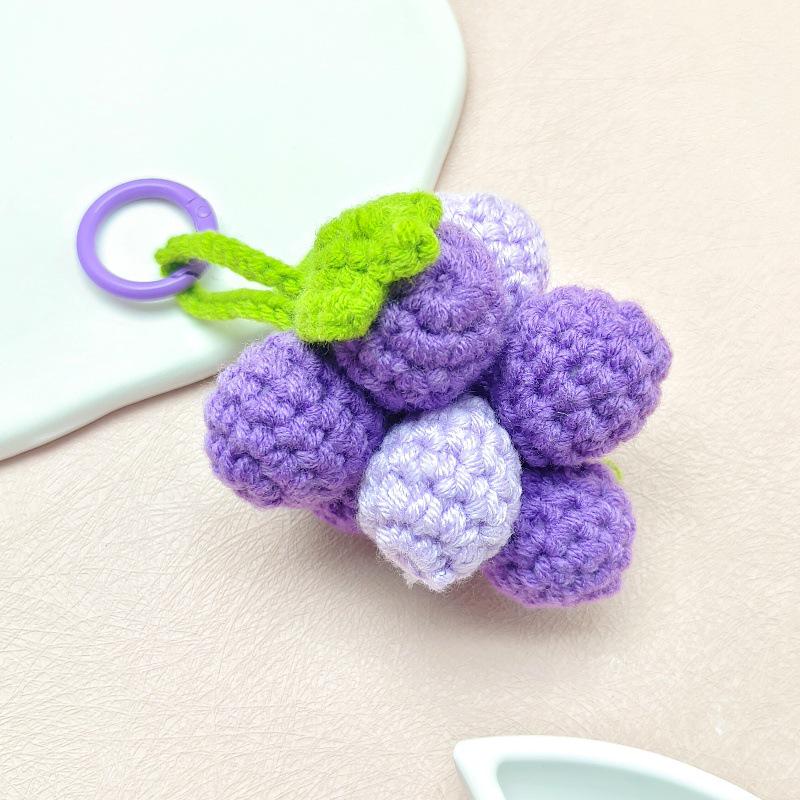 Hand-Knitted Grape Cluster Keychain - Fruit Alloy Keyring & Bag Pendant Gift