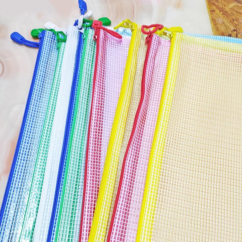 A4 Grid Zipper Bag, File Bag, Transparent Hand-held Storage Bag, Student Stationery Bag, Office Supplies Side-padded Bag