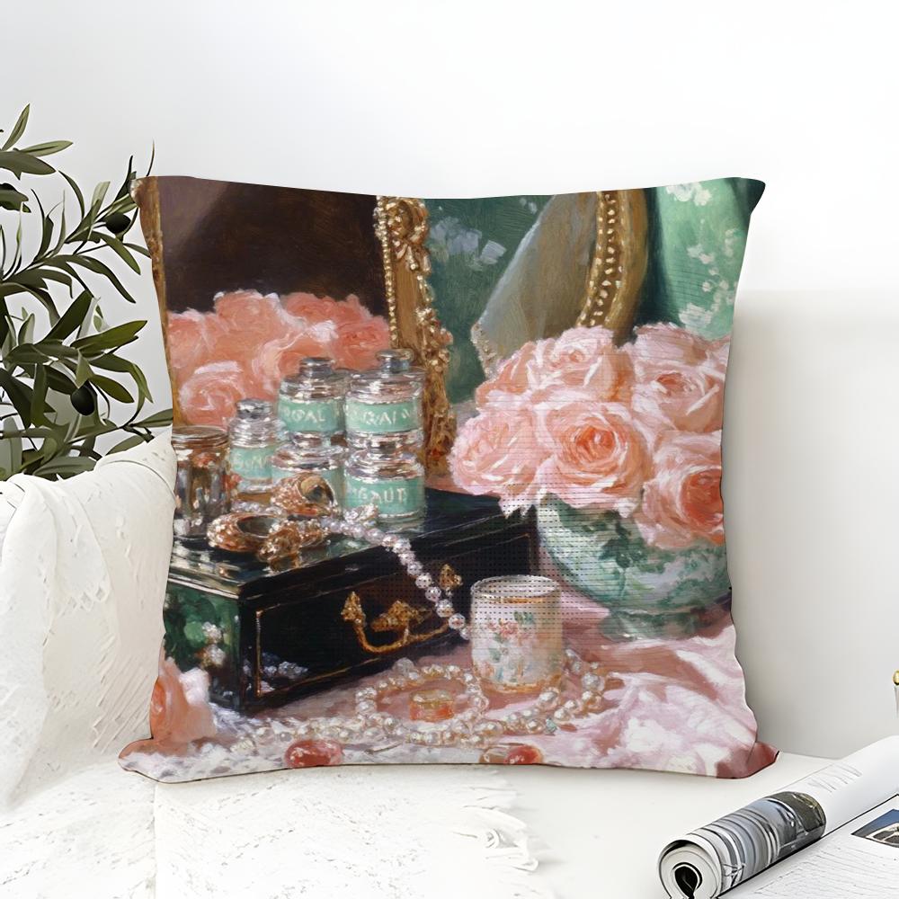 Classic Reto Oil Painting Girl Pillow Case linen pillow case sofa home decor cushion cover cushion cove
