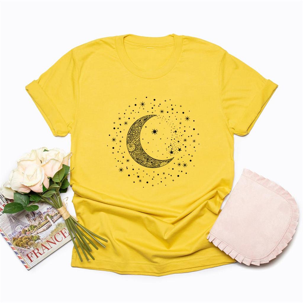Mystic Moon Phase T-Shirt Lunar Crescent Graphic Tee Spiritual Astrology Top for Women Mystical Shirt Short Sleeve Gothic Tshirt