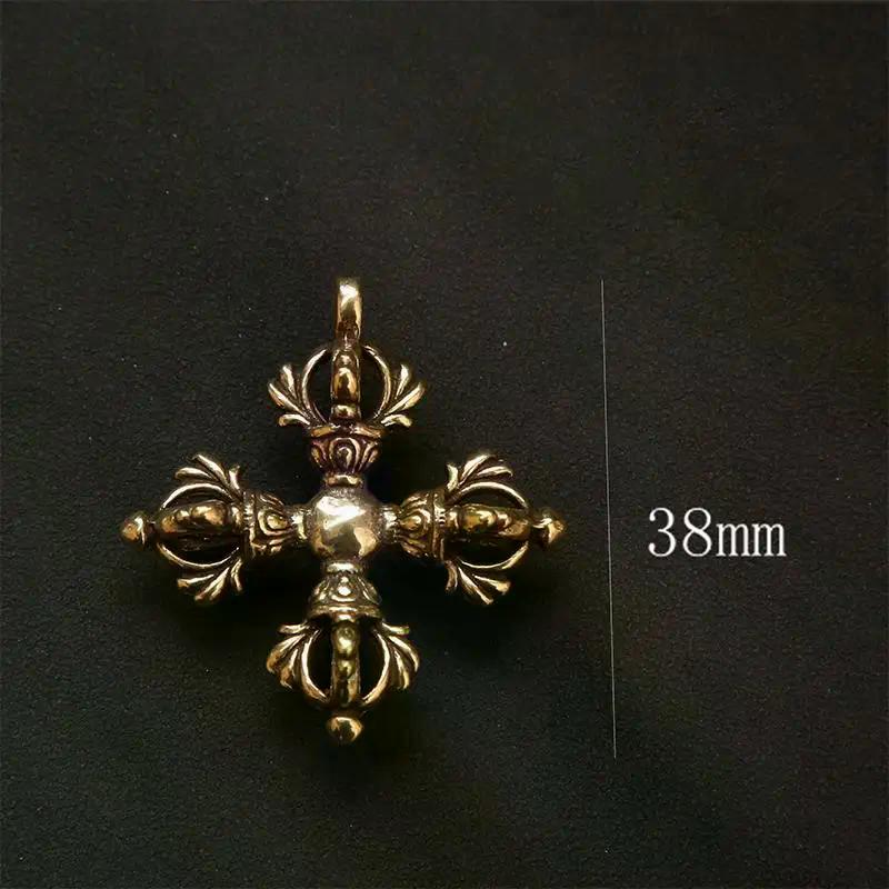 Vintage Copper Vajra Pestle Keychain Pendant Feng Shui Ornament Religious Home Decorations Antique Brass Desk Decors