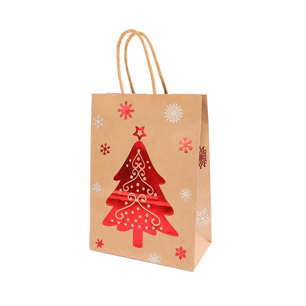 Kraft Paper Bag Christmas Packaging Gift Paper Handbag Santa Claus Snowman Pattern Merry Christmas Home Party Decor Candy Sack