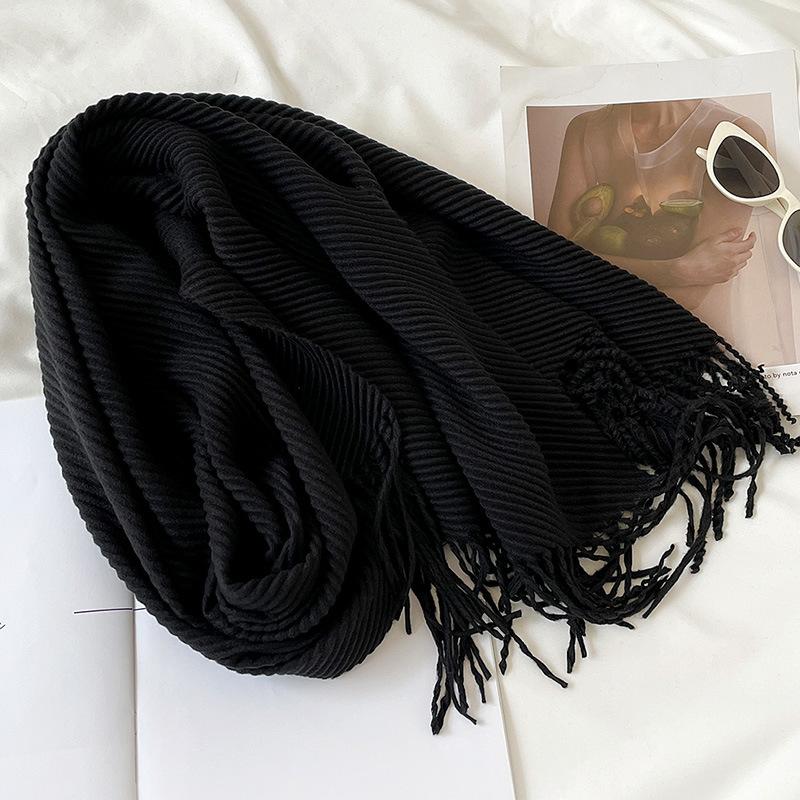 Solid Color Scarf Imitation Cashmere Scarf Winter Thickened Warm Multi-Color Scarf Women'S Long Fringed Shawl
