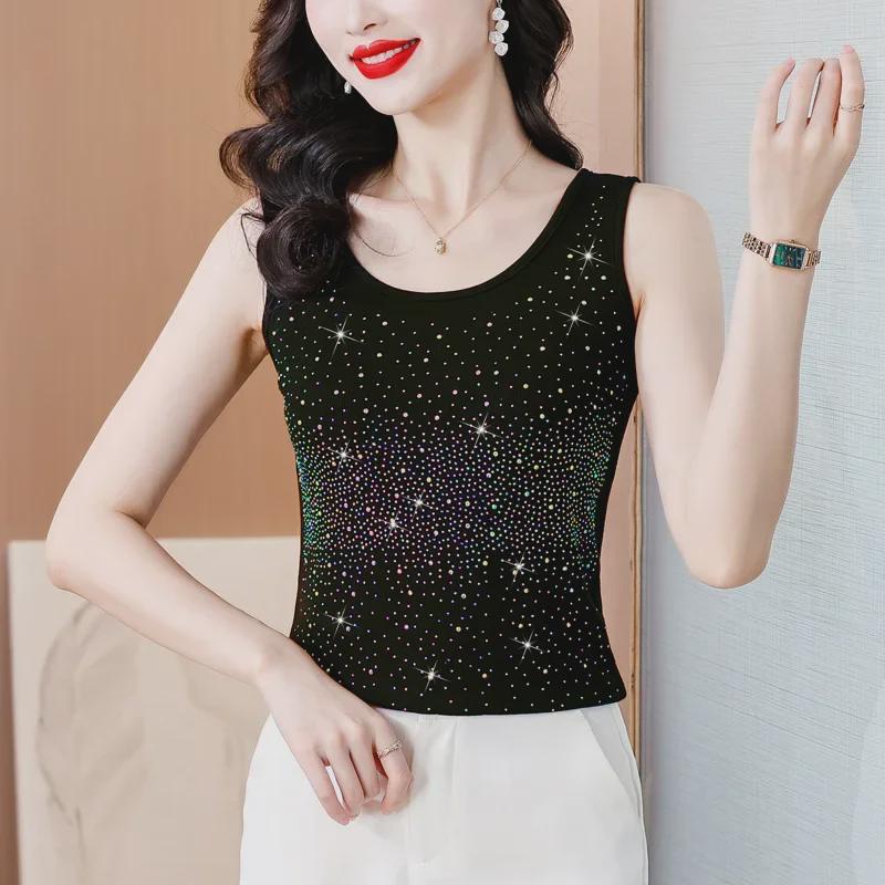 2024 Fashionable Heavy-Duty Diamond Bottoming Sleeveless Vest with Inner Slim Strap