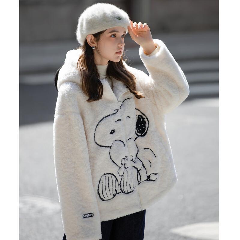 

TonLion Women s Snoopy Faux Lamb Wool Hooded Short Jacket M