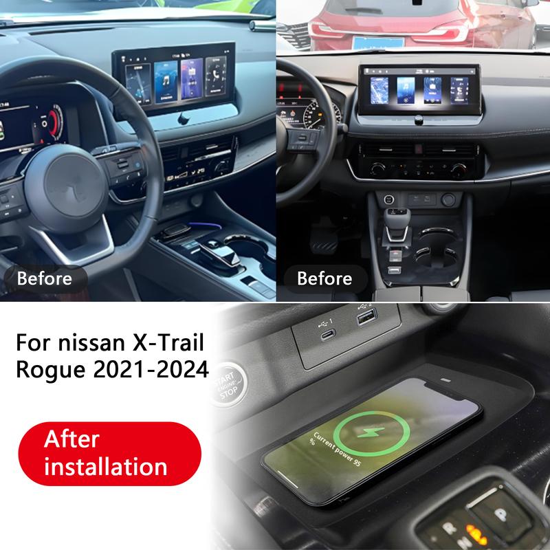 2 DIN For Nissan X-Trail Rogue 2021-2024 Car center console phone charger fast wireless charger charging plate charging holder