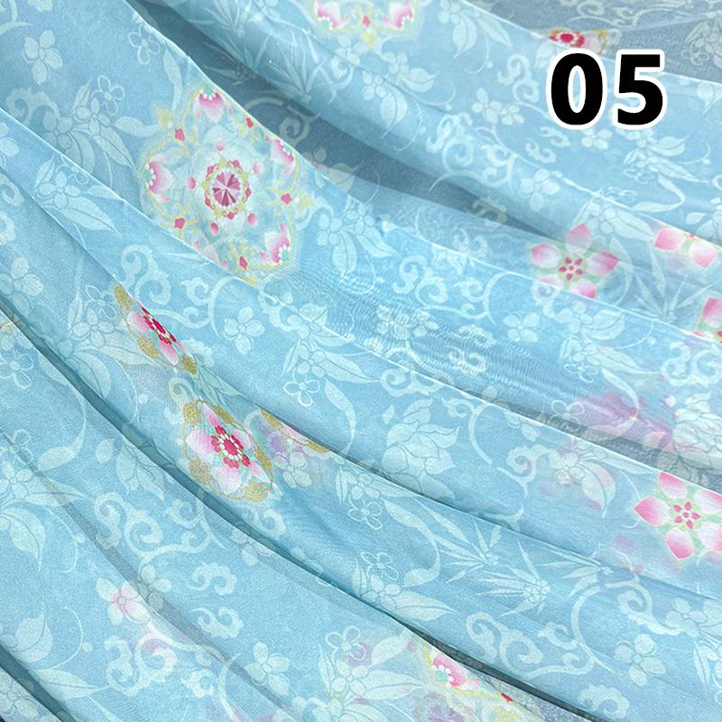 50x150cm Green Chiffon Fabric with Flower Print for DIY Ancient Style Hanfu Dress Shirts Doll Sewing Summer Organza Tulle