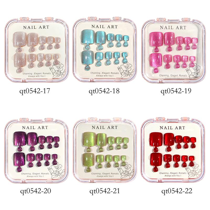10Pcs/Box  Cat Eye Shining Diamond Toe False Nail Handmade Wearing Armor Short Press On Nails For Toes Faux