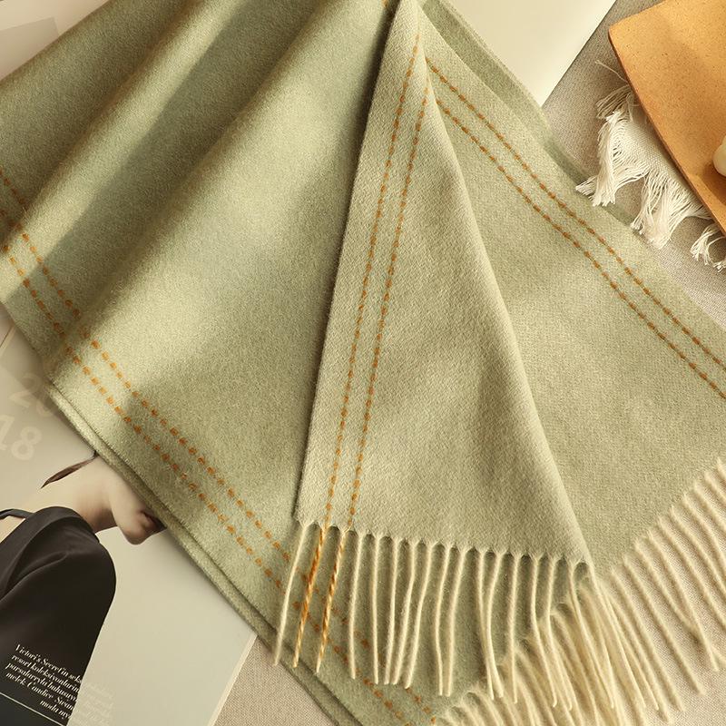 Women s 100% Pure Cashmere Autumn/Winter Double-Sided Color Block Fringe Scarf One Size