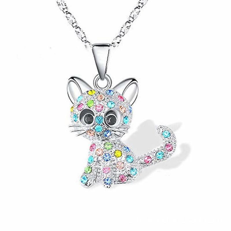 Wish cute colorful cat  pendant simple jewelry female animal cartoon collarbone chain necklace