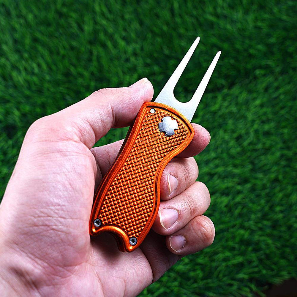 Metal Foldable Golf Divot Repair Tool With Golf Ball Marker