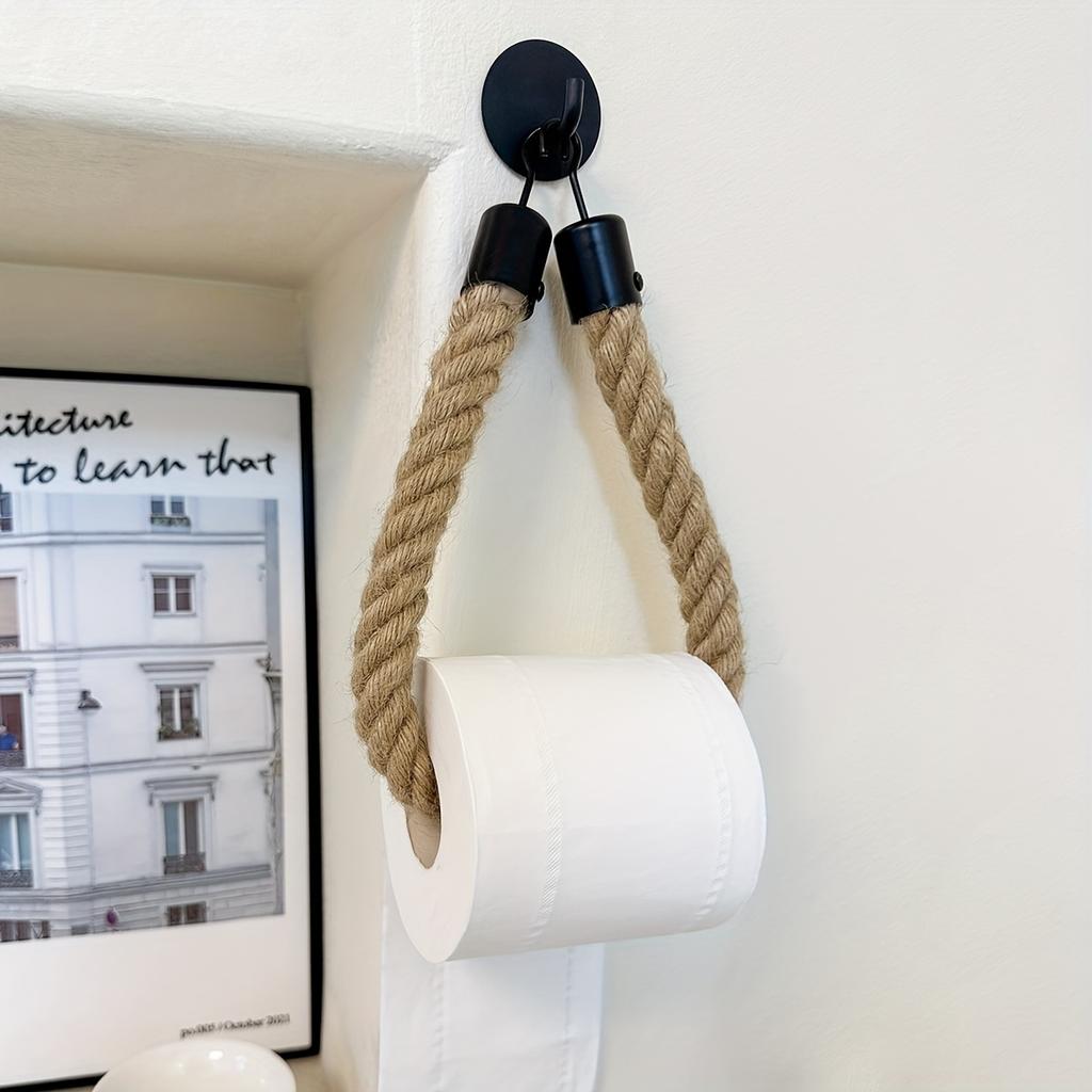 1pc Hemp Rope Self-Adhesive Wall Mounted Toilet Paper Holder - Towel Storage Rack for Home Use