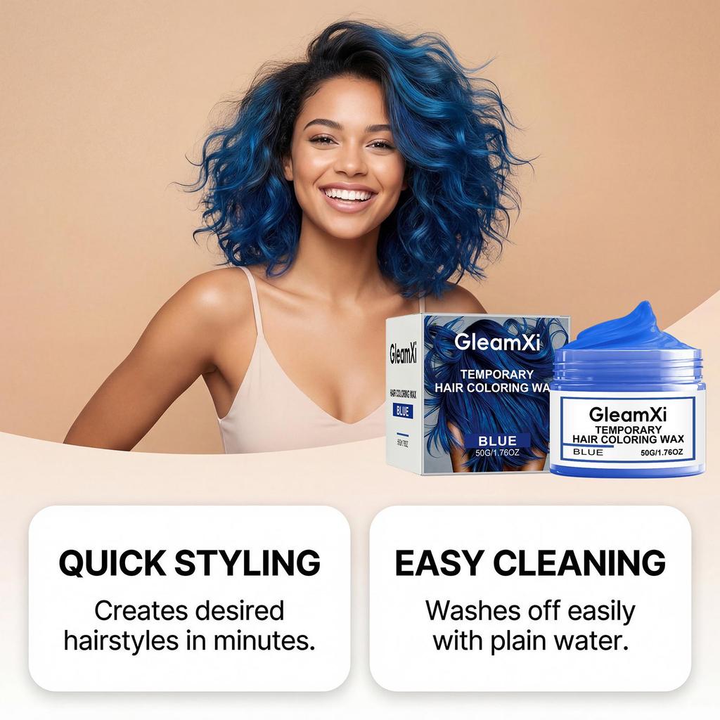 GleamXi Blue Temporary Hair Dye - Natural, Smooth, Even Coverage, Shiny, Vibrant Color