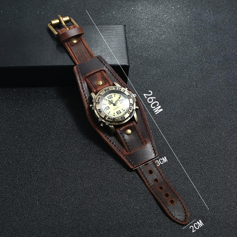 LP53 Newest Design Hot Selling Punk Style Fashion Bracelet Vintage Bracelet Watch for Men Brown Black Leather Straps Watchbands