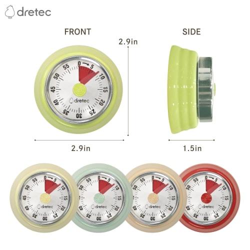 Dretec Dial Timer, Analog Timer, Kitchen, Retro, Cute, Study, Cooking, Loud Volume, Magnetic, Auto Shut-Off, Up to 60 Minutes, Red
