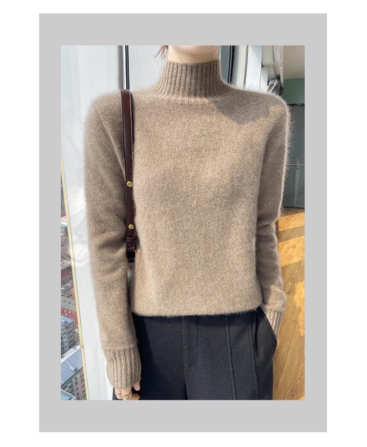 Women's Autumn/Winter Wool Sweater, Half High Neck, Loose Fit, Knit Base Layer, Seven Gauge, Thickened