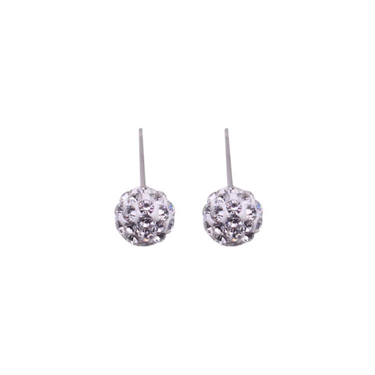 Korean White Rhinestone Ball S925 Sterling Silver Women's Stud Earrings