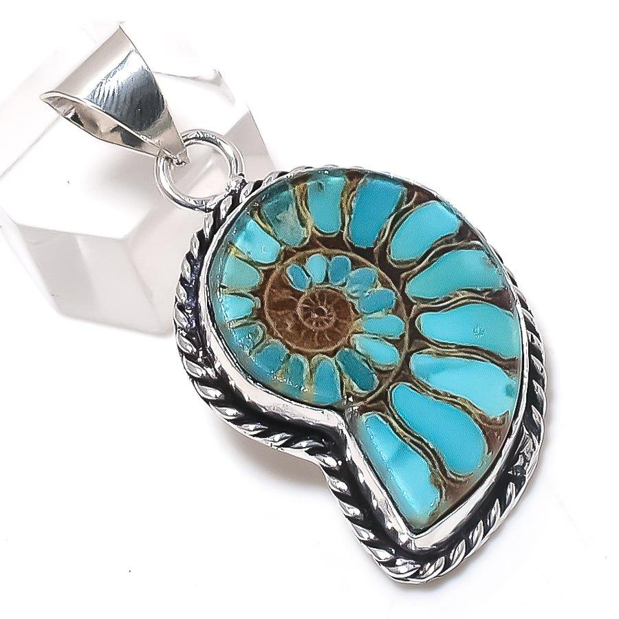 

Ископаемый аммонит Драгоценный камень Ювелирное изделие Подвеска из стерлингового серебра 925 пробы 1,81