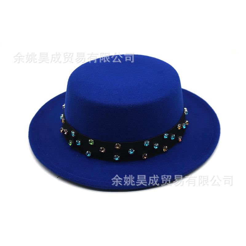 

Британский стиль Цветная ромбовидная лента с плоским верхом Шляпа мужская и женская теплая широкополая шерстяная шляпа Однотонная джентльменская шляпа M（56-58cm）