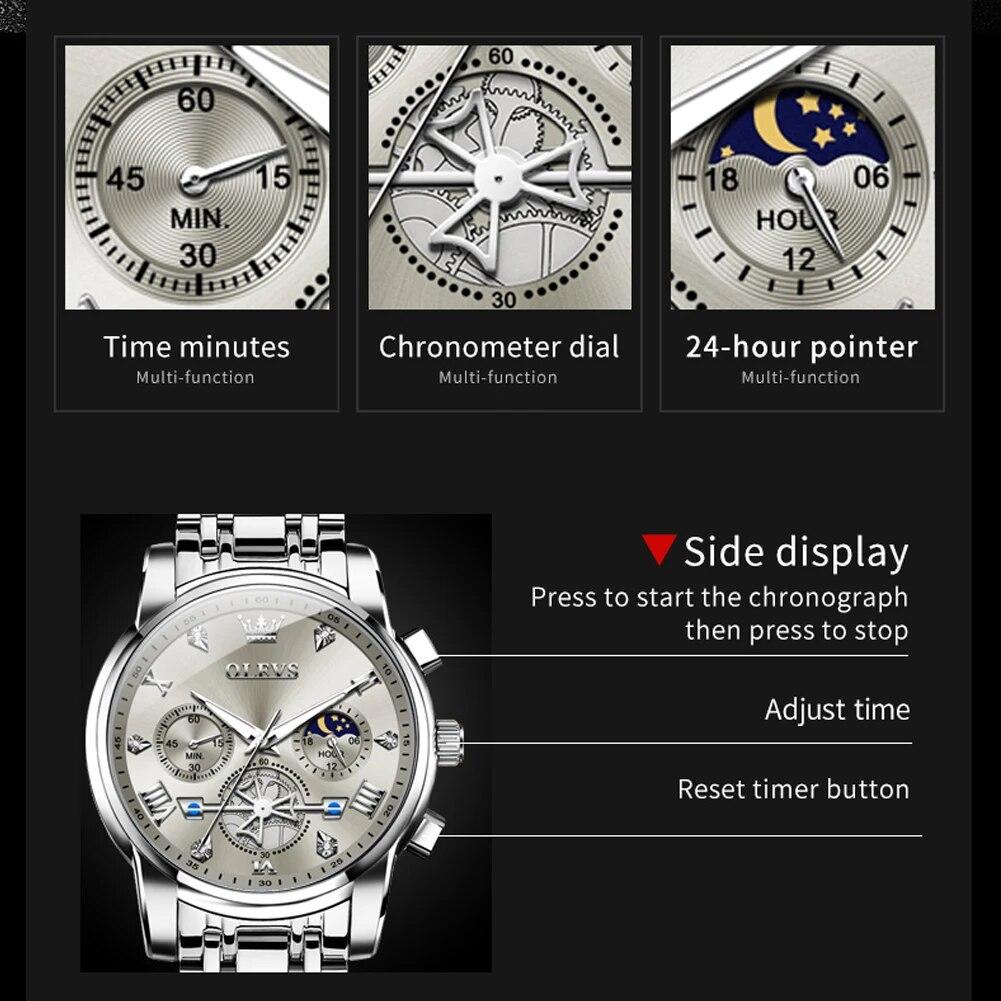 OLEVS 2856 Best Seller Man Watch 24H Moon Phase Chronograph Waterproof Luminous Original Luxury Brand Quartz Wristwatch for Men