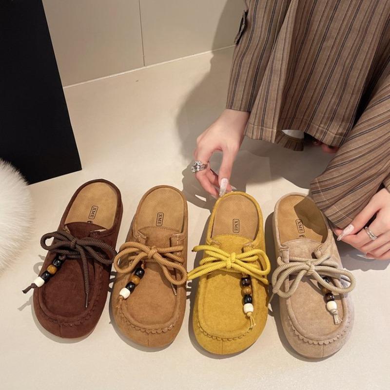 Autumn Retro Bag Head Solid Color Half Slippers Women's New One-pedal Lazy Shoes Women's Platform Slippers