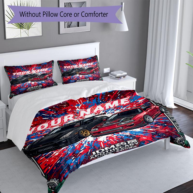 3PC Custom Name JDM Car Culture Poster Bedding Set Duvet Cover Closure Includes 1 Duvet Cover & 2 Pillowcases for Bedroom