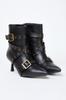 Black Eyelet and Antique Buckle Detailed Thin Heel Women's Boots