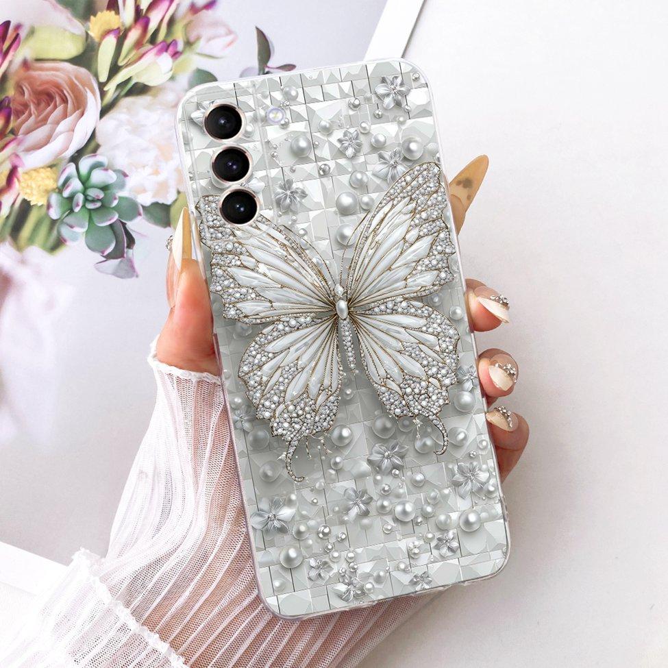 Clear For Samsung S21 Plus Case SM-G996B Aesthetic Luxury Cute Fashion Flower Funny Painted Casing For Samsung Galaxy S21+ Cover