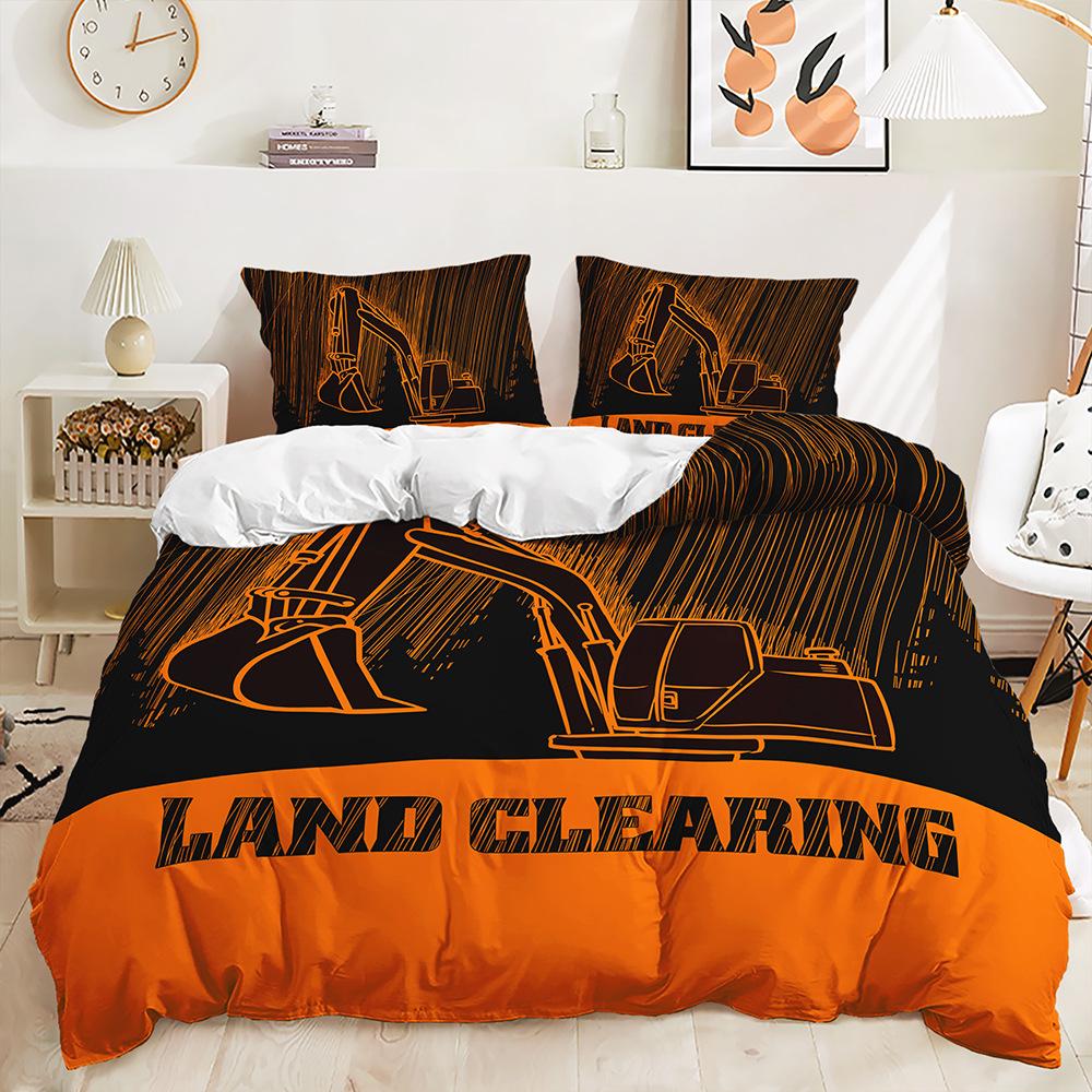 Three-Piece Construction Site Truck Decorative Quilt Cover Digital Printing Kit Bedding