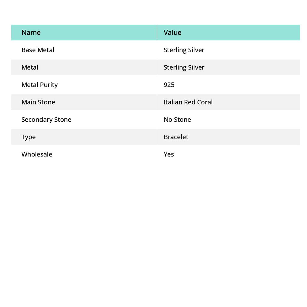 Italiensk Rød Korall Edelsten 925 Sterlingsølv Armbånd 7-8"