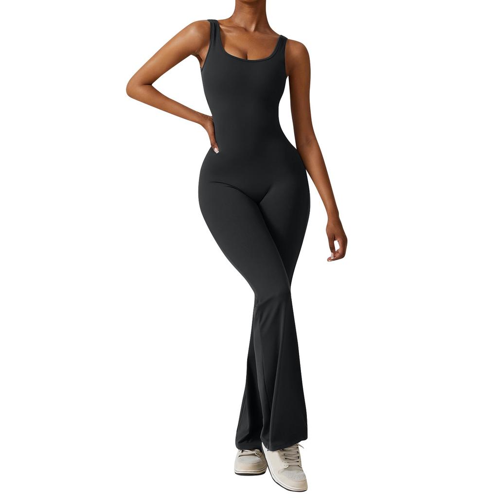 Women's Jumpsuit Color Sexy Backless Tight Fitting Elastic Sports Sleeveless Jumpsuit