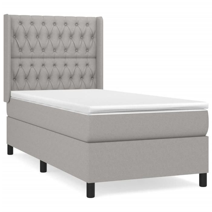 3131633 vidaXL Lit à sommier tapissier et matelas Gris clair 90x190 cm Tissu