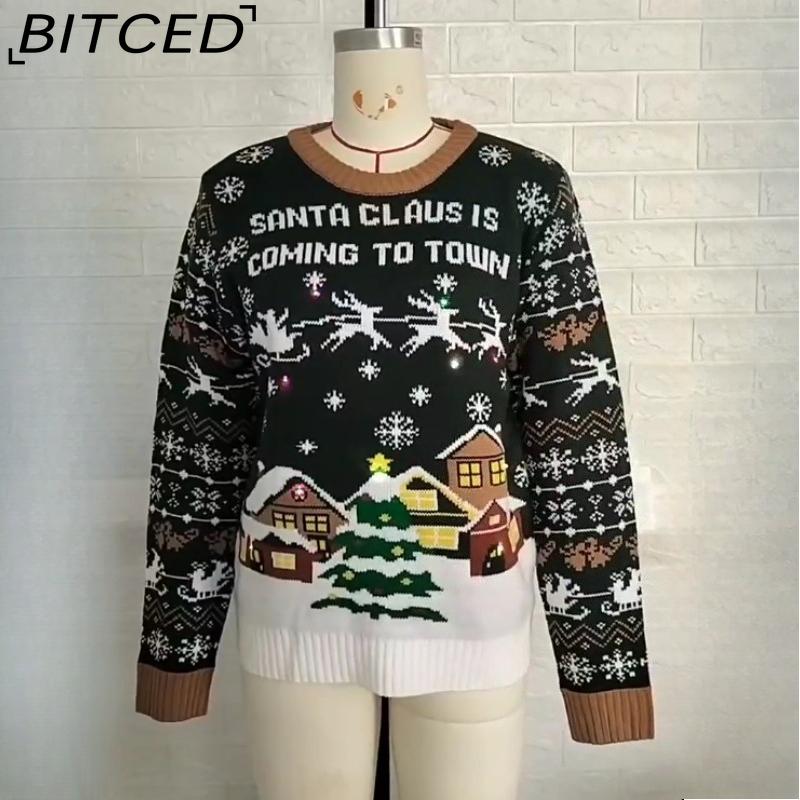 

BITCED Women s Casual O-Neck Christmas Jumper Lazy-Chic Autumn/Winter LED Light-Up Pullover XXL зелёный